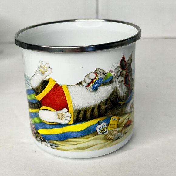 Set of 4 Cute Kittens Enamel Coffee Tea 12oz Mugs Cat Design Camping - Picture 4 of 15